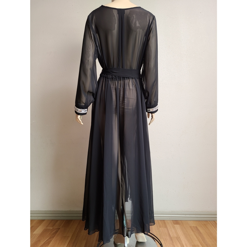 Sheer Faux Wrap Robe w/ rhinestone trim - Picture 6 of 8